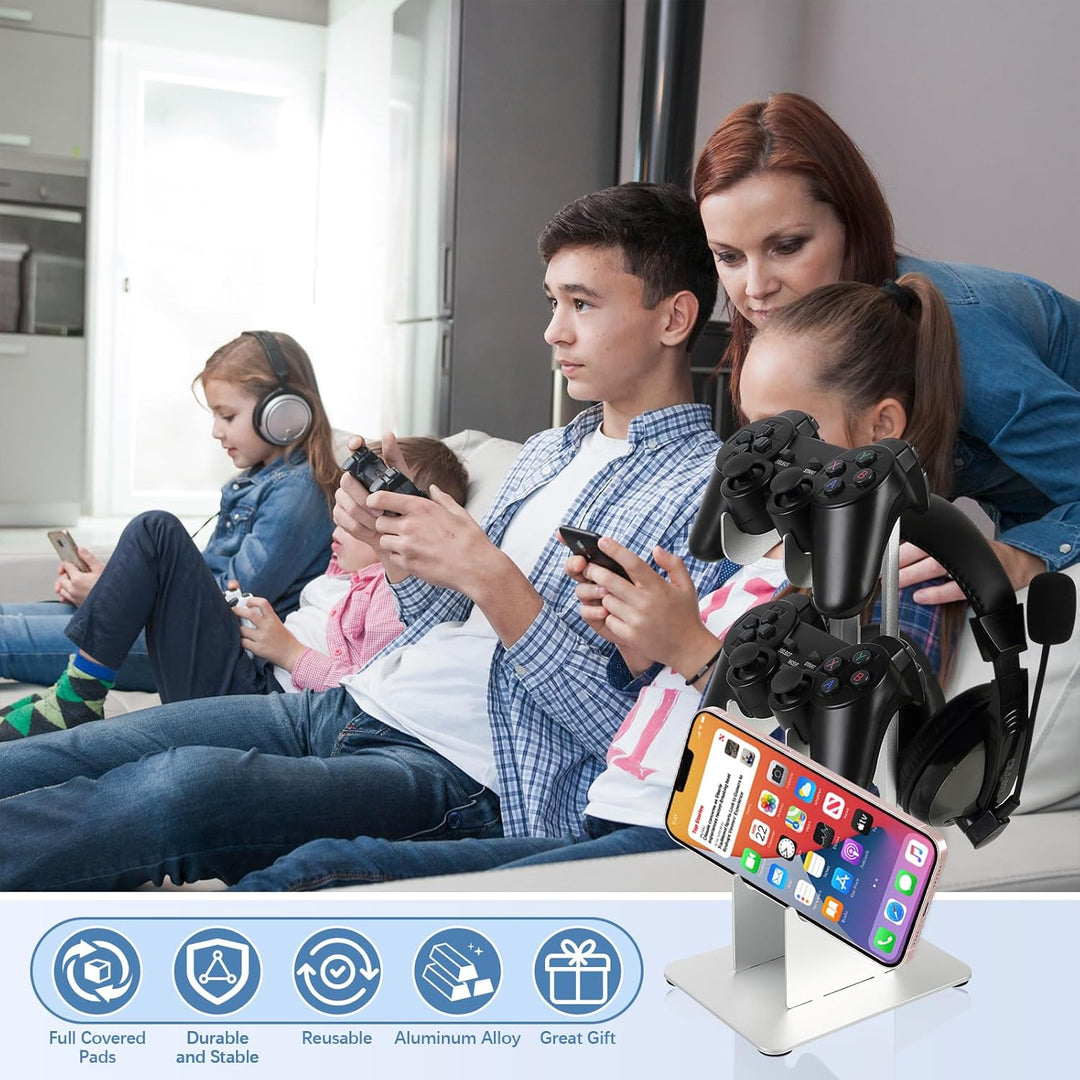 3-stöckig Spielkonsole Halterung Kopfhörerhalterung Gamepad Ständer für hängendes Headset 3 Silber,