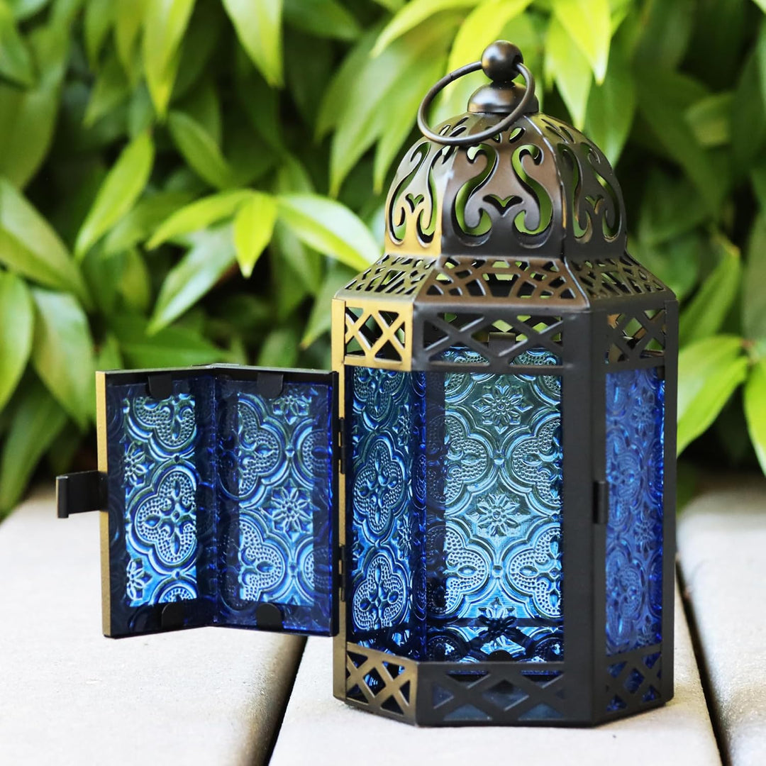 Decorative Candle Lantern Set for Home Room Decor, Cobalt Kobalt Set of 3, Kobalt Set of 3