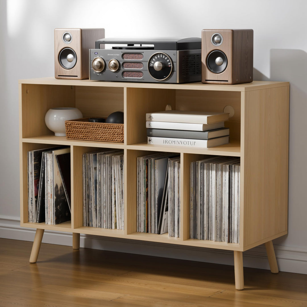 Plattenspieler-Ständer mit Schallplattenaufbewahrung, Vinyl-Plattenregal mit Präsentationsfläche, Sc