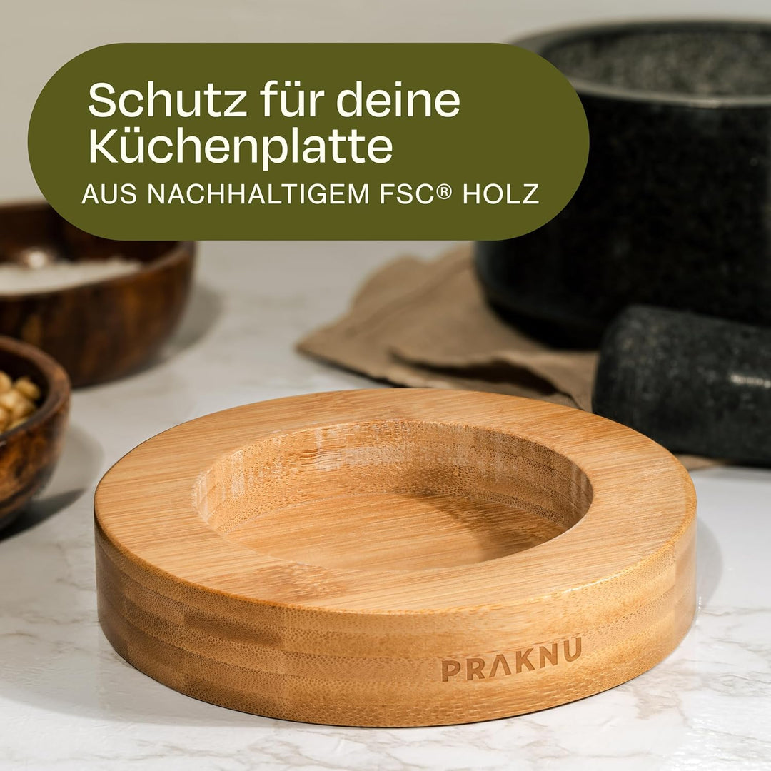 Mörser mit Stössel aus Granit - Für ein feines Mahlergebnis - Mit Untersetzer aus nachhaltigem FSC H