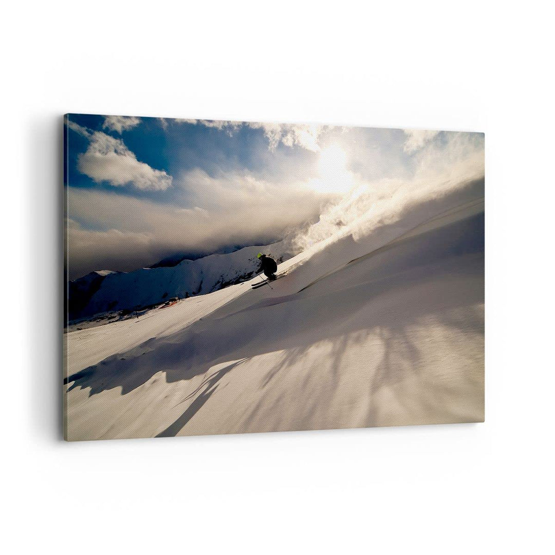 Bilder auf Leinwand 100x70cm Leinwandbild mit Rahmen Berge Ski Winter Gross Wanddeko Bild Schlafzimm