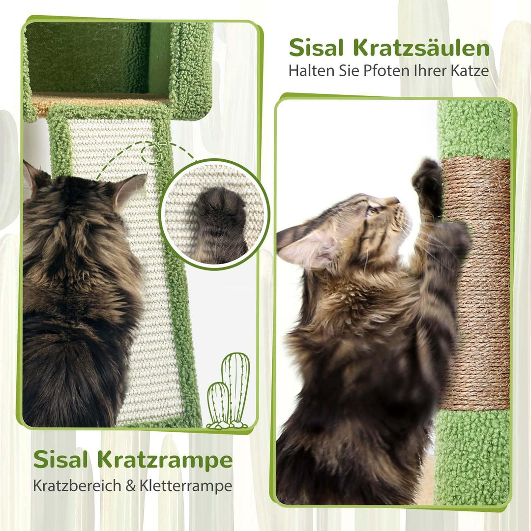 Globlazer Kratzbaum Kaktus Grün Grosse hoch 178 cm mit Hängematte Weich 43*36CM, Katzenhaus, Gepolst