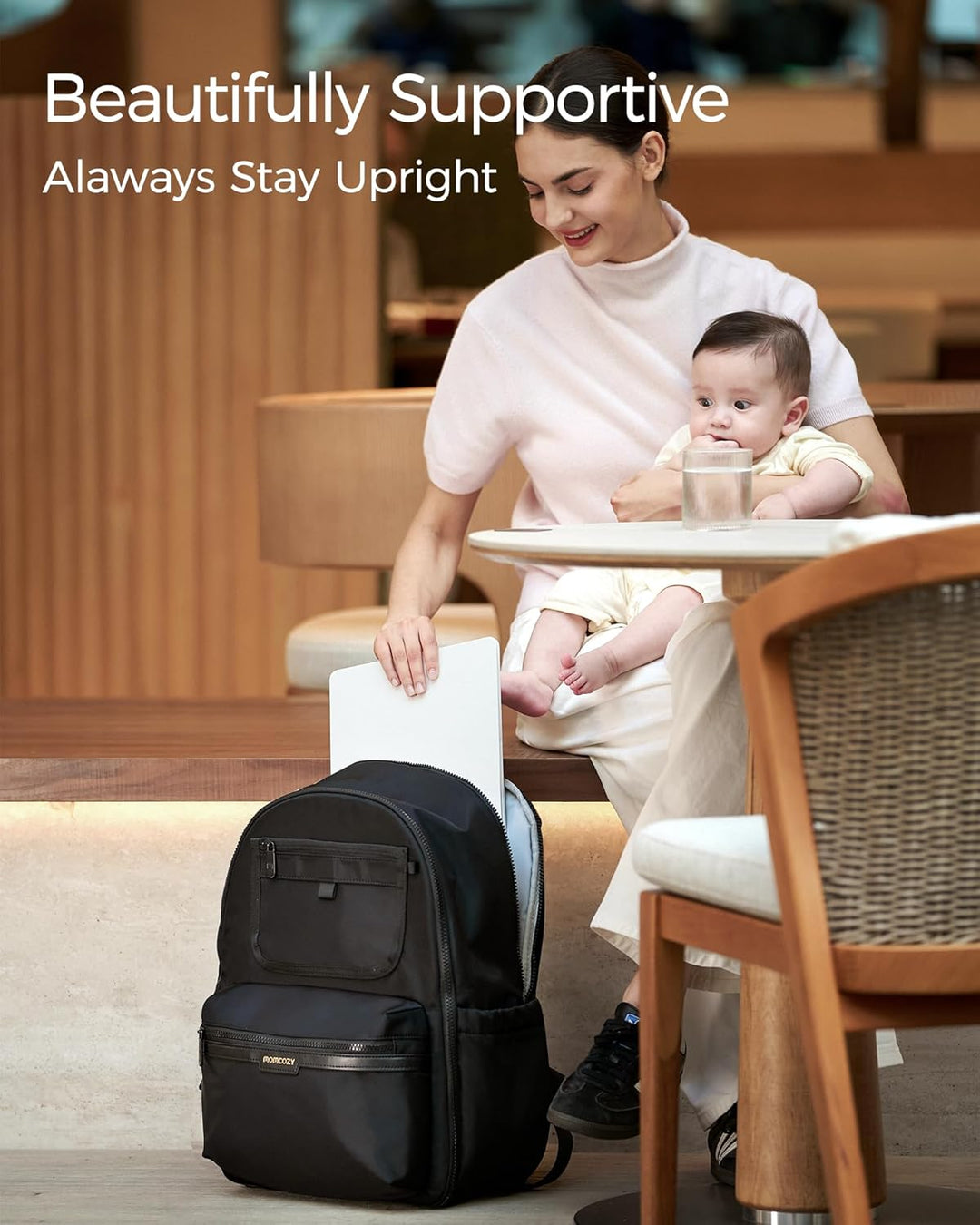 momcozy Wickeltasche Baby, Wickelrucksack mit Laptop Fach, Grosse Windeltasche, Isolierte Tasche, Ne
