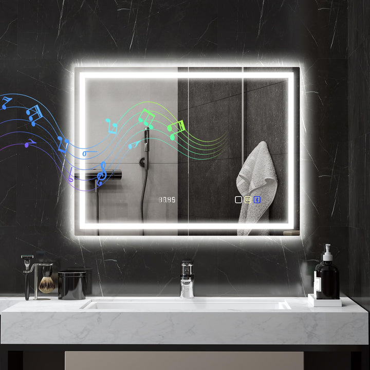 HOMCOM Badspiegel mit Beleuchtung 80x60 cm LED Spiegel Wandspiegel mit Bluetooth-Musikfunktion Memor