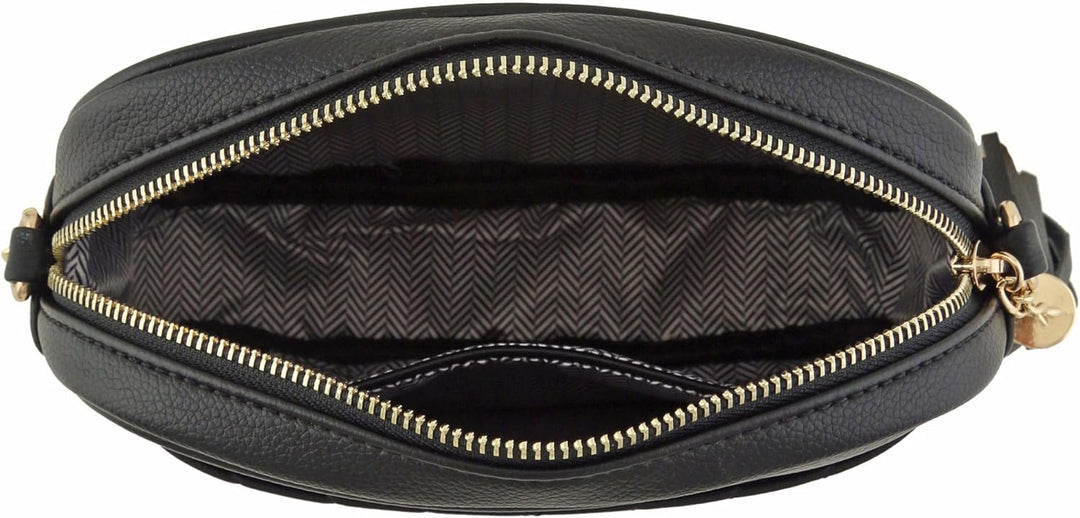 FashionPuzzle Chevron gesteppte Crossbody-Kameratasche mit Kettenriemen und Quaste Schwarz, Schwarz