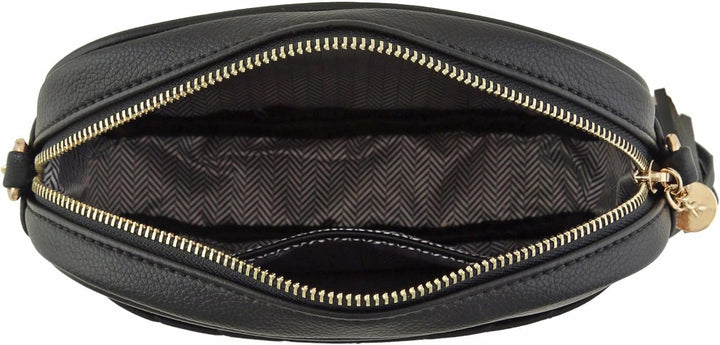 FashionPuzzle Chevron gesteppte Crossbody-Kameratasche mit Kettenriemen und Quaste Schwarz, Schwarz