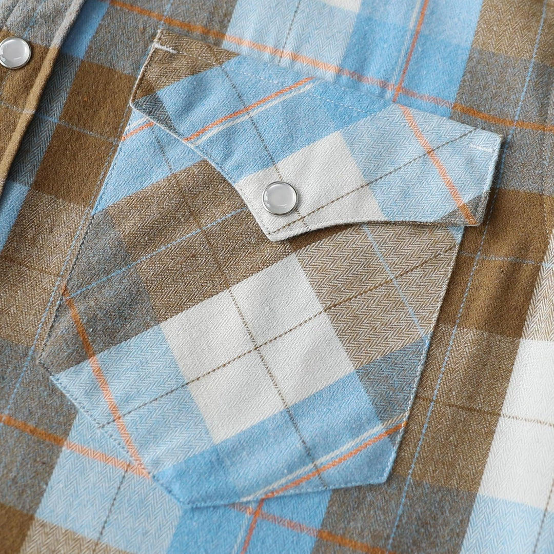 Dubinik® Herren Flanellhemd Flanellhemd Herren Kariert Western Cowboy Vintage Langarm Druckknöpfe Ba