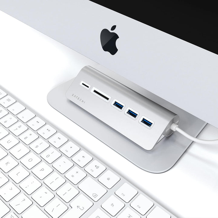 SATECHI 5-in-1 Desktop USB-C Hub Kombination aus Aluminium mit 3 USB-A Anschlüssen (5 Gbit/s) und mi