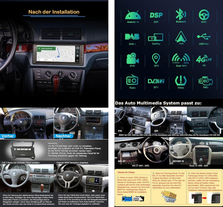 Erisin 10.25 Zoll 8-Kern 4GB RAM+ 64GB ROM Android 14 Autoradio mit GPS Navigation für BMW 5er E39 M