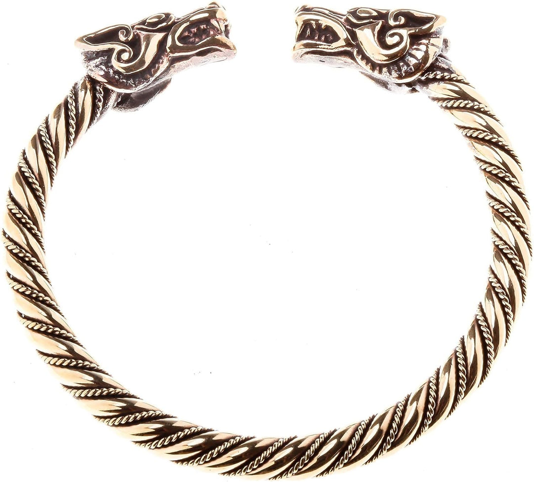 Windalf Wikinger Damen Bronze Armreif DRACON 5.7 cm gekordelter Drachen Armschmuck Handgeschmiedet
