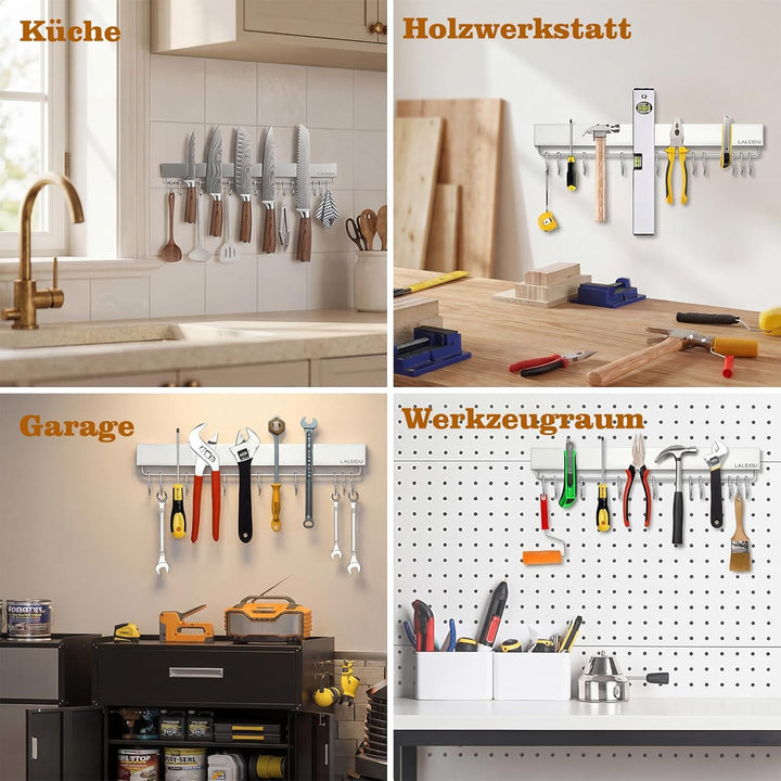 Magnetleiste Messer 43cm- Starker Magnetischer Messerhalter mit 10 Haken- Edelstahl Magnetleiste zum