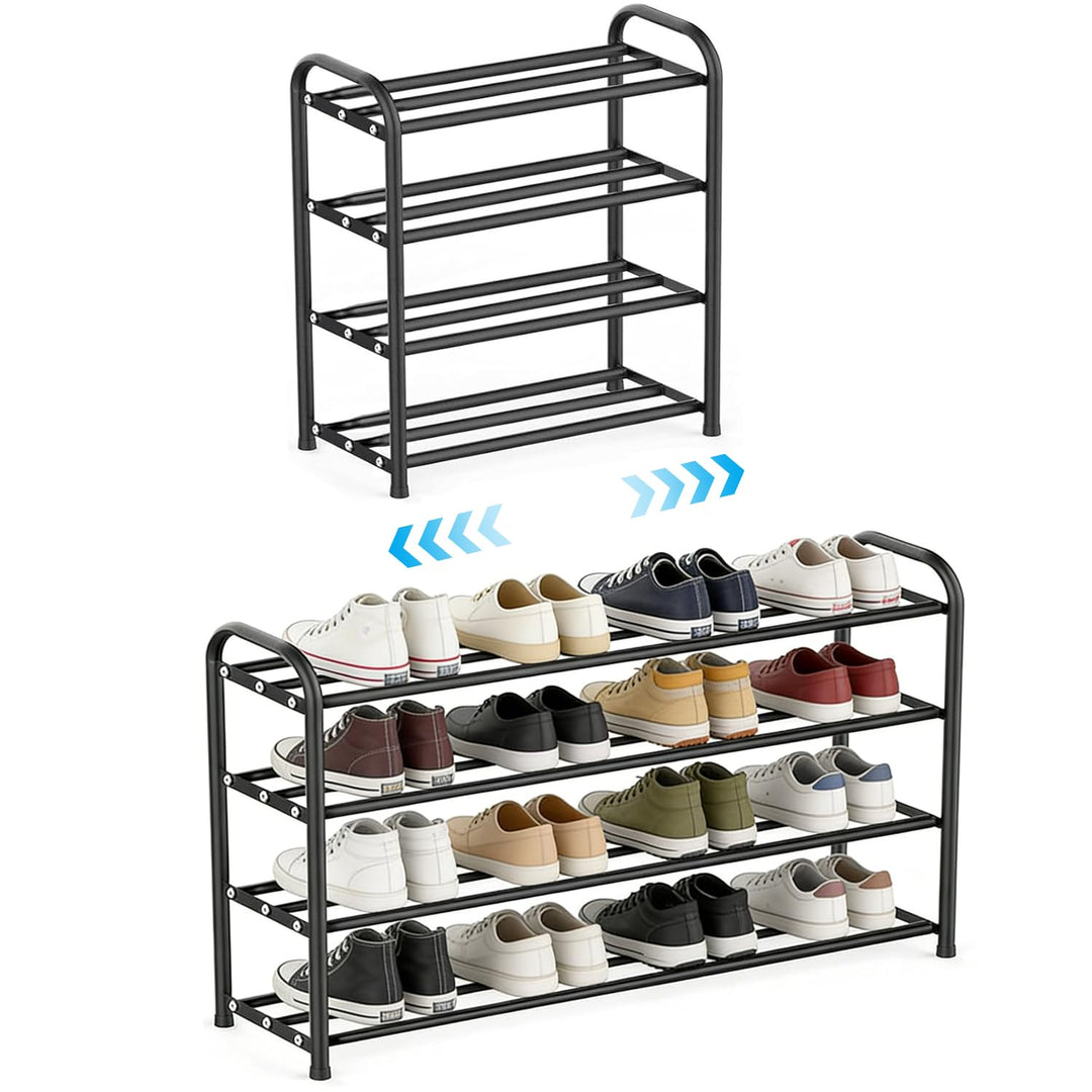 4 Etagen Schuhregal Schmal,Adjustable Metall Schuhaufbewahrung 45 to 78 cm,Schwarz Expandable Schuhr