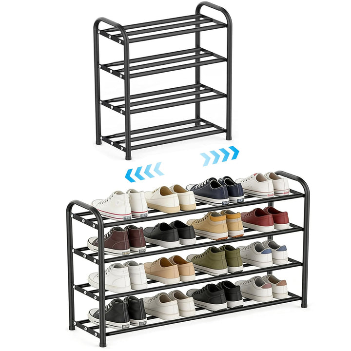 4 Etagen Schuhregal Schmal,Adjustable Metall Schuhaufbewahrung 45 to 78 cm,Schwarz Expandable Schuhr