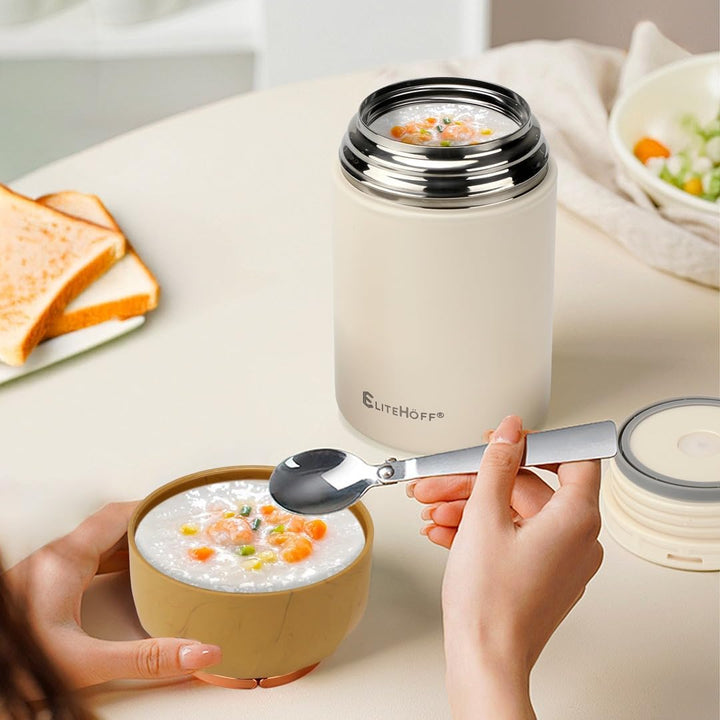 EliteHoff Thermobehälter für Essen, 1 L, Wärmebehälter für Speisen aus Edelstahl mit Löffel, Auslauf