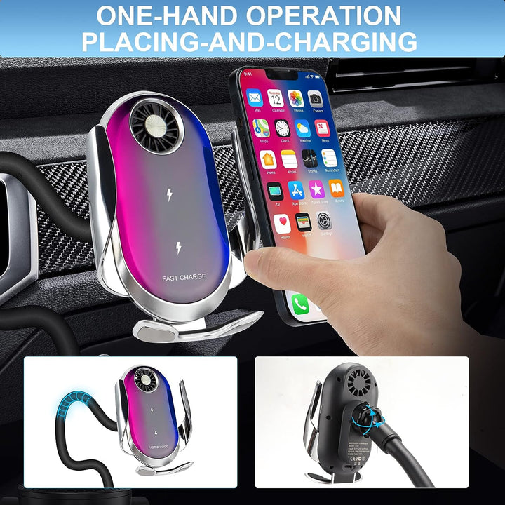 Qoosea 15W Fast Wireless Charger Getränkehalter Auto Handyhalterung, Induktion Doppelspule Cup Holde