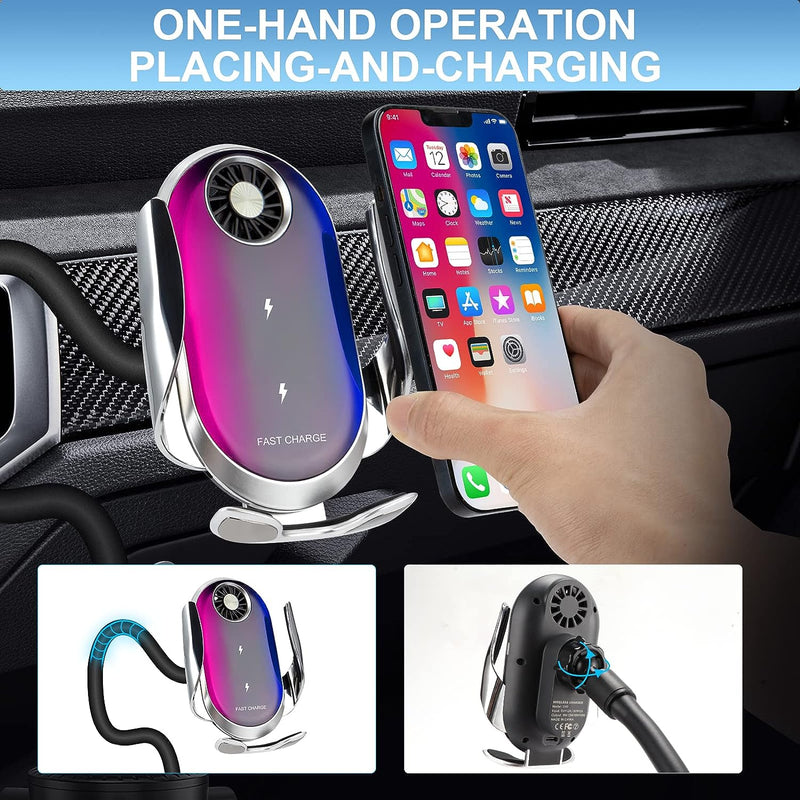 Qoosea 15W Fast Wireless Charger Getränkehalter Auto Handyhalterung, Induktion Doppelspule Cup Holde