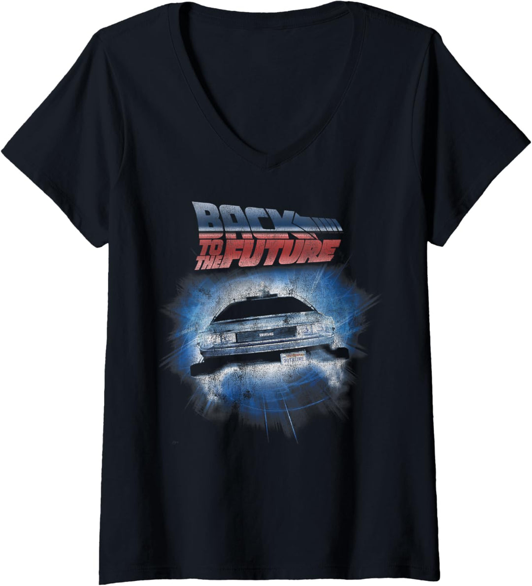 Back To The Future DeLorean Breakthrough T-Shirt mit V-Ausschnitt