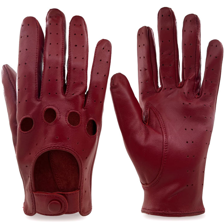 ZLUXURQ Damen Retro Weiche nd Dünne Lammfell Leder Touchscreen Fahrhandschuhe mit Maschige Medium(16