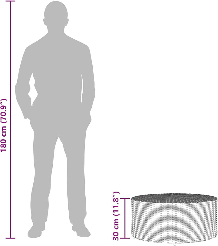 vidaXL Couchtisch für draussen Grau Ø 68 x 30 cm Poly-Rattan, Moderner runder Gartentisch, wetterfes