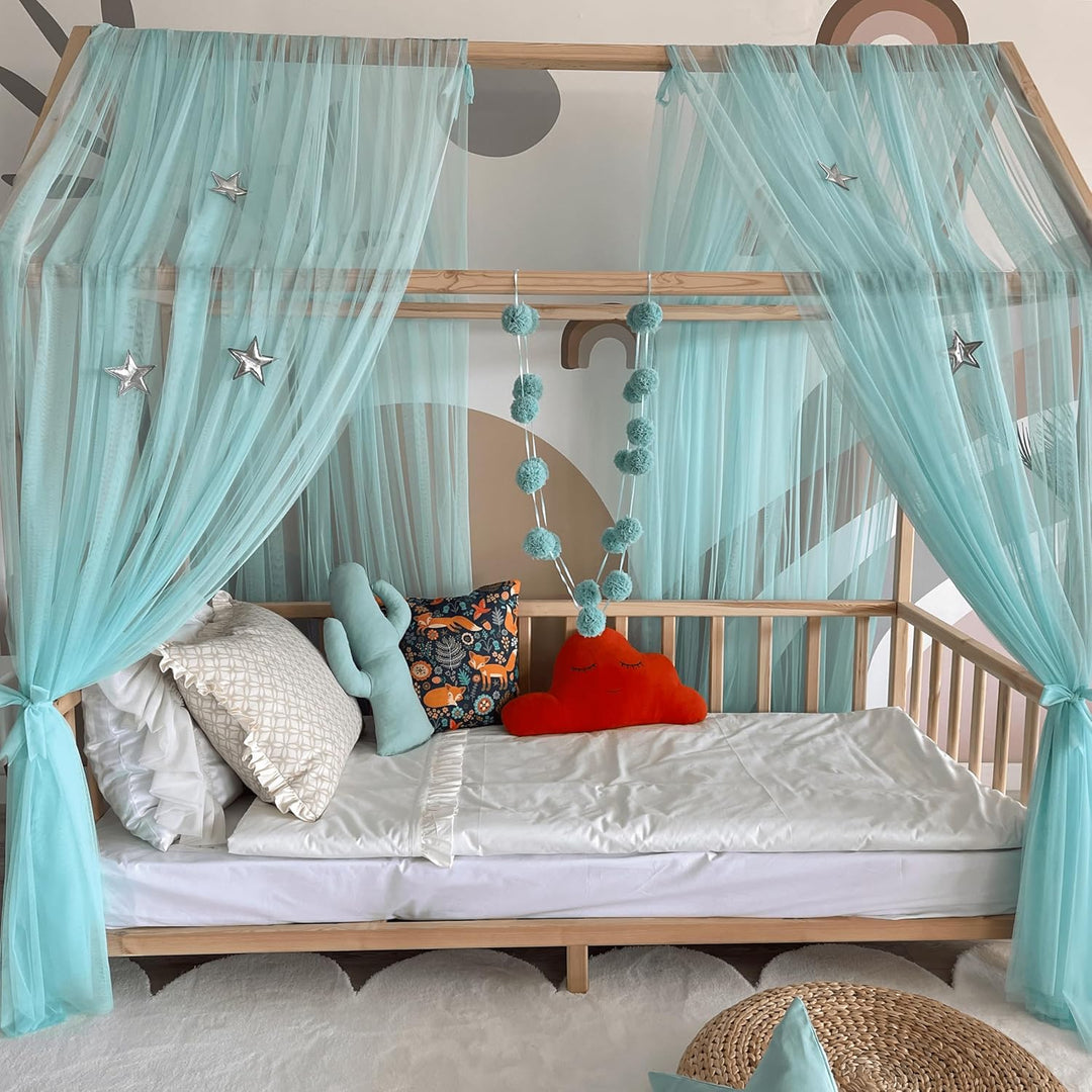 Baby Fancyroom Hausbett Himmel mintgrün Betthimmel Deko Set Kinderzimmer Kinderbett Baldachin Pompon