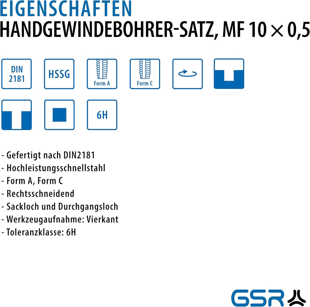 PROFI Gewindebohrer M10 x 0,5 Satz HSSG 2 teilig Metrisch M10 x 0,5, Metrisch M10 x 0,5