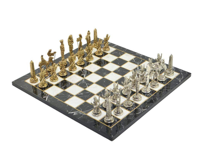Gifthome Metall-Schachset Gross Ägypten Schachbrett mit Glitzerstein und Plain Marmor