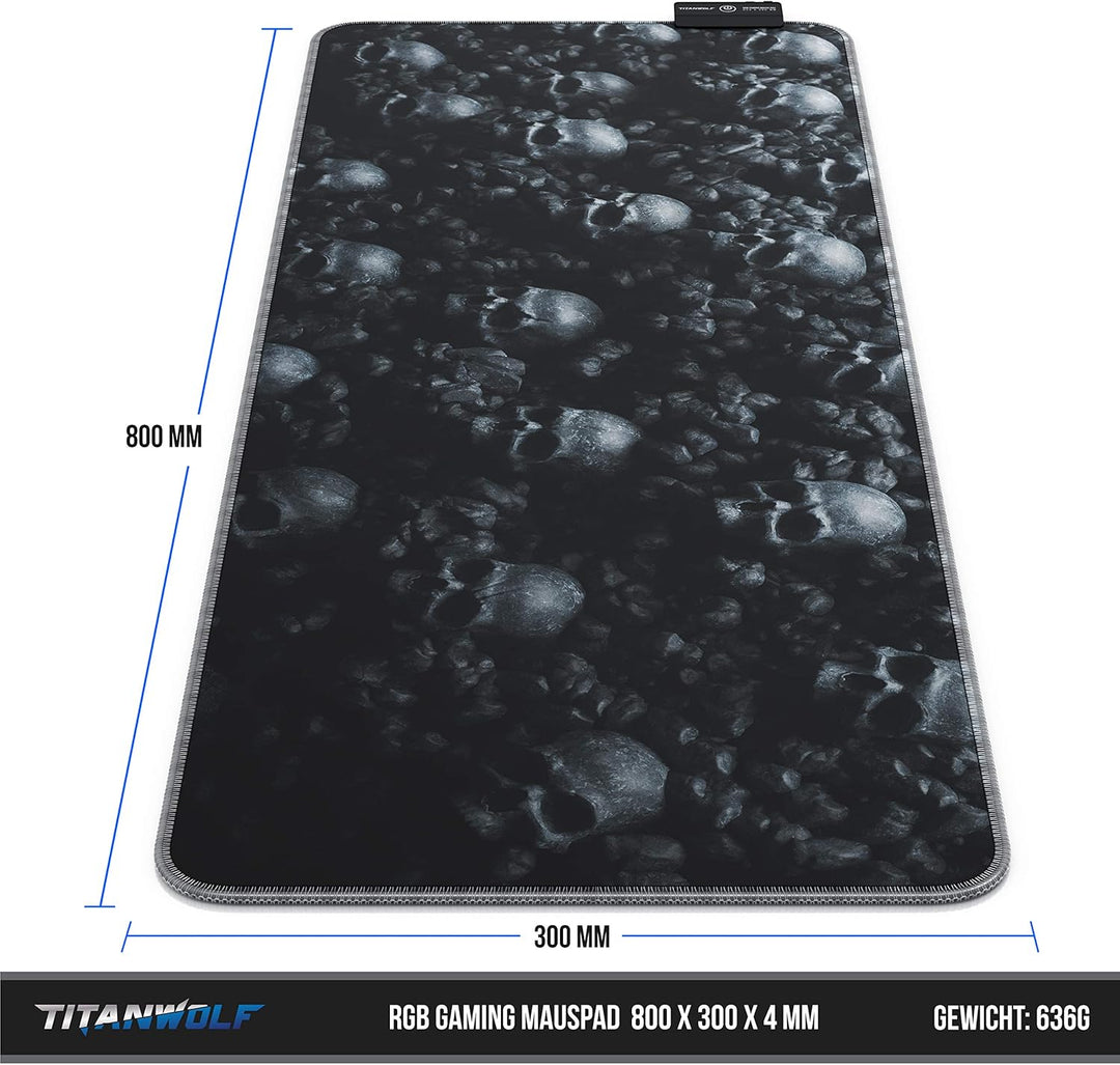 Titanwolf - RGB Gaming Mauspad - XXL LED Schreibtischunterlage - 800x300 mm - Multi Color LED - 11 B