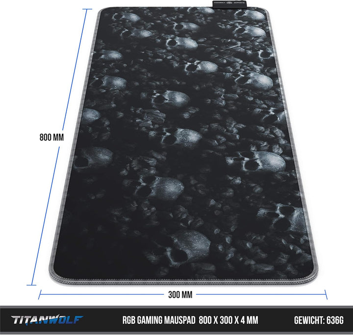 Titanwolf - RGB Gaming Mauspad - XXL LED Schreibtischunterlage - 800x300 mm - Multi Color LED - 11 B