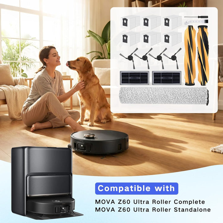 Zubehör Set für Mova Z60 Ultra Roller Complete Saugroboter, Ersatzteile mit 2 Hauptbürste, 1 Rollenw
