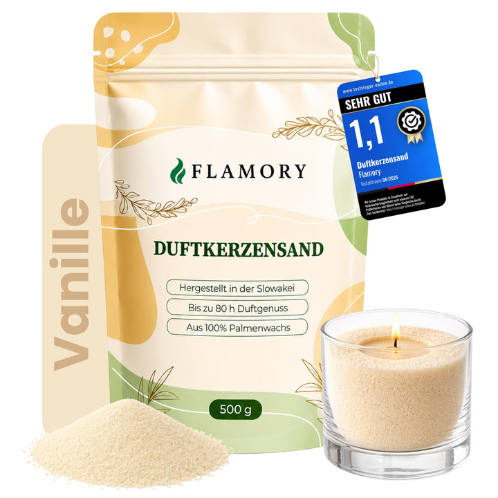 Duftkerzensand 500 g – Sauberer Kerzensand inkl. 5 Dochte – Einfache Anwendung – Bis zu 80 Std. Bren