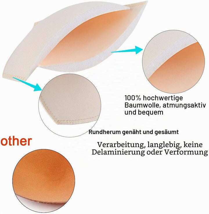 SERMICLE BH Pad Einlagen 4 Paar, BH Pads genäht gepolstert für Sport BH A/B oder C/D, D/E Cup Beige