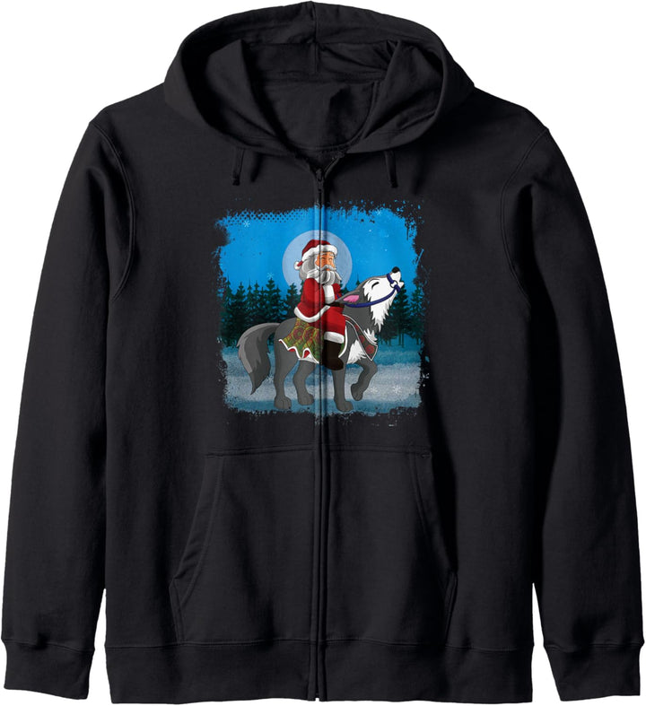 Merry Wolfmas Santa Riding Wolf Christmas Pajama Shirt Gift Kapuzenjacke