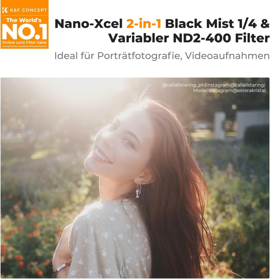 K&F Concept Filter 55mm Black-Mist 1/4&ND2-ND400 2 in 1 multifunktionaler Filter-Black Promist 1/4 F
