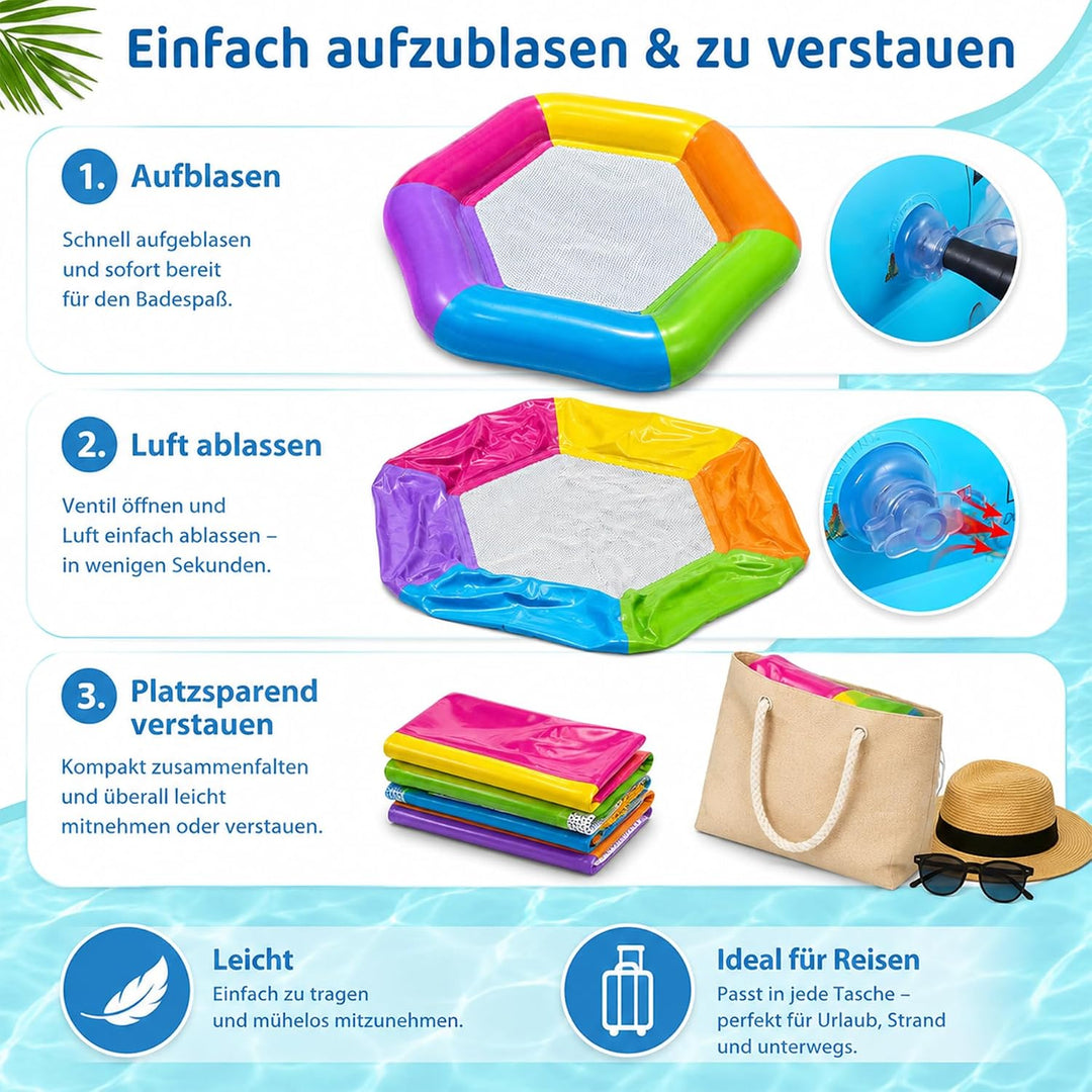 Aufblasbares Schwimmbett,Luftmatratze Pool Erwachsene,Pool zubehör Sechseckig-Rosenrot, Sechseckig-R