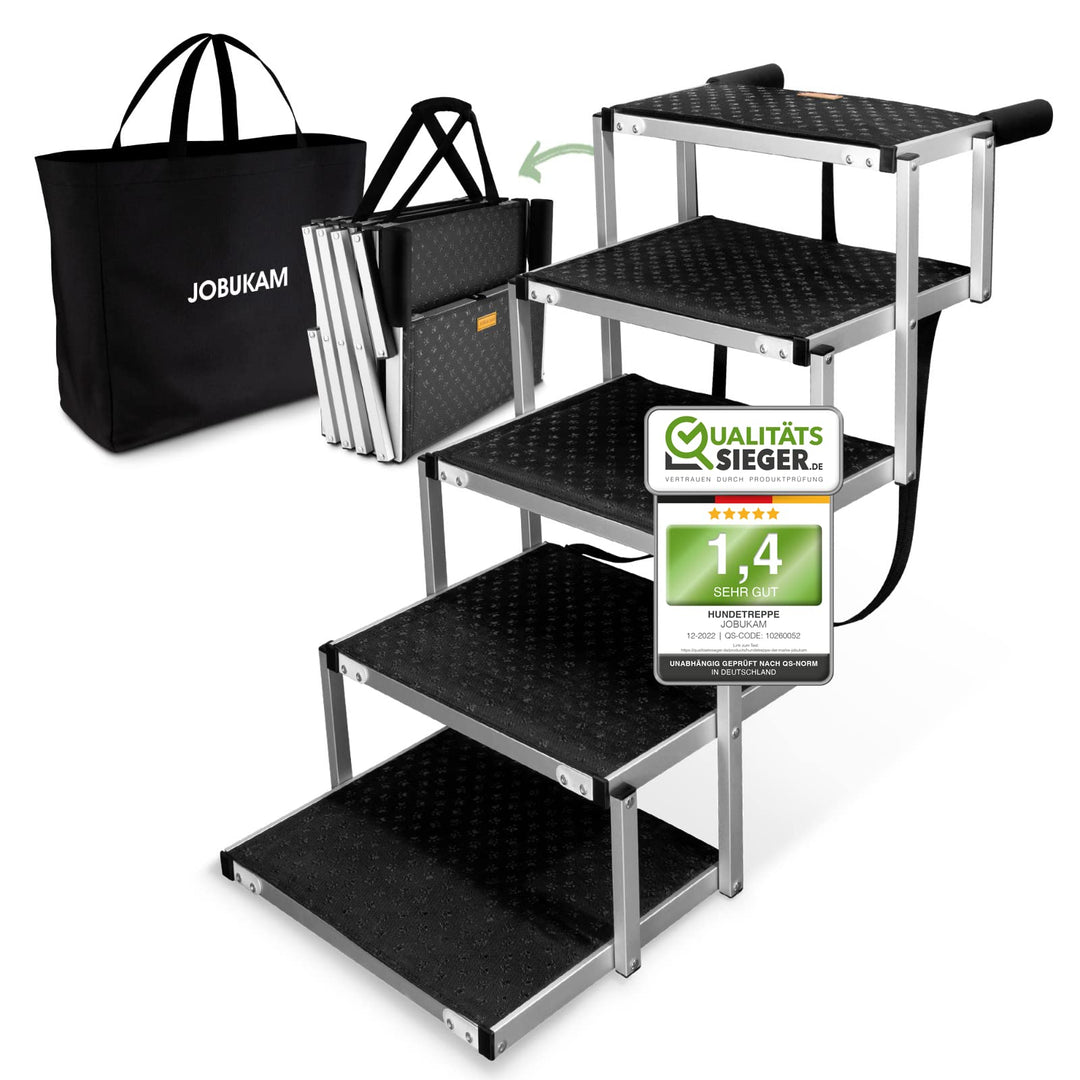 JOBUKAM Hundetreppe Auto 65cm - Extra Stabile 5 Stufen Hundeleiter bis 70kg - Faltbare Hundetreppe f