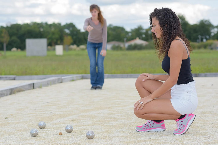 HOME It® Petanque Set | Outdoor Spiele für Erwachsene | 6x Petanque Kugel (73mm, 720g) mit Holz-Gris