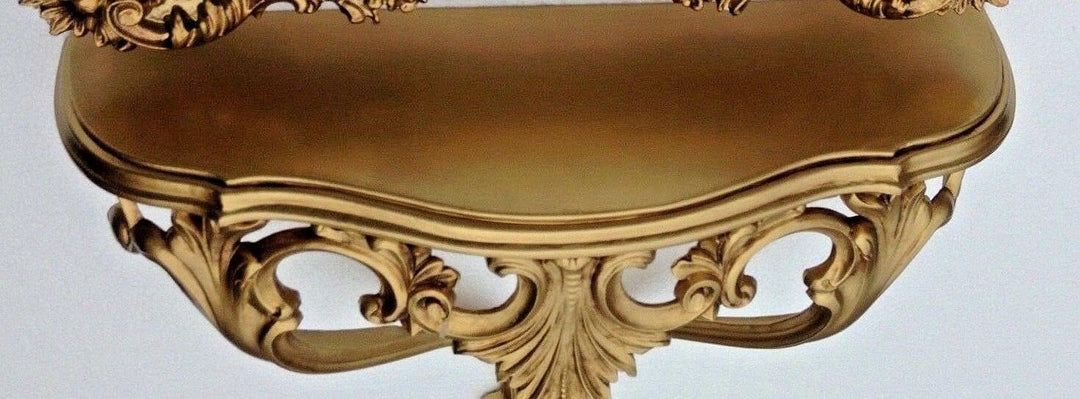Artissimo GoldWandspiegel + Konsole in Oval Wandkonsole Barock 99x55 Flur Eingangsmöbel Möbel Konsol
