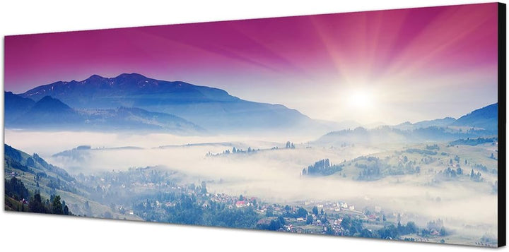 Paul Sinus Art Panoramabild auf Leinwand und Keilrahmen 150x50cm Ukraine Berge Nebel Sonnenuntergang