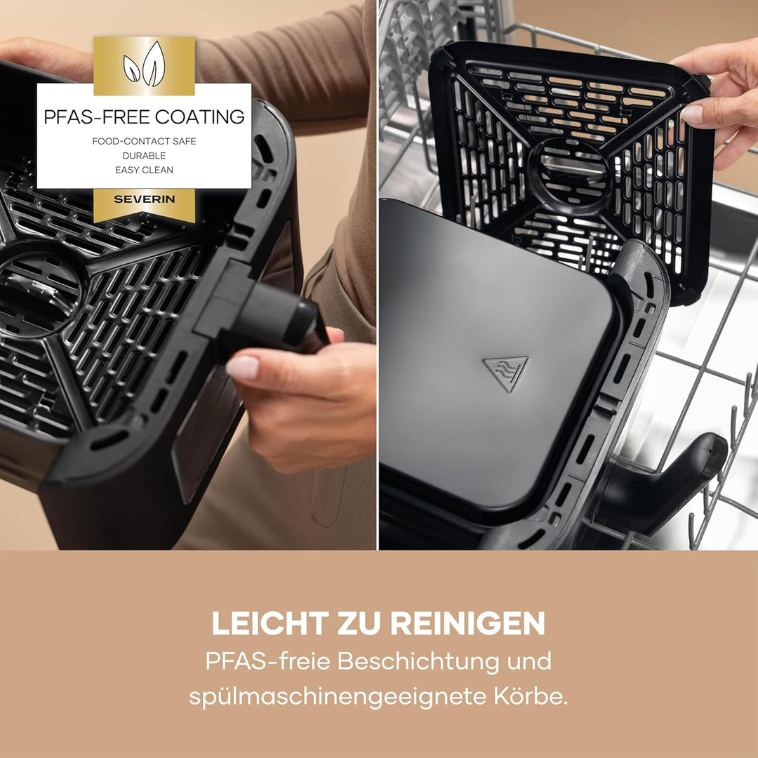 Severin Duo Stack Heissluftfritteuse, 2 x 5,5 L Garraum, 2 Kammern, gesundes Kochen, 9 Automatik-Pro
