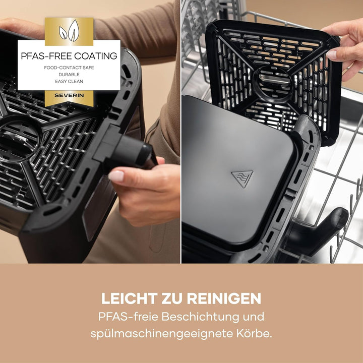 Severin Duo Stack Heissluftfritteuse, 2 x 5,5 L Garraum, 2 Kammern, gesundes Kochen, 9 Automatik-Pro