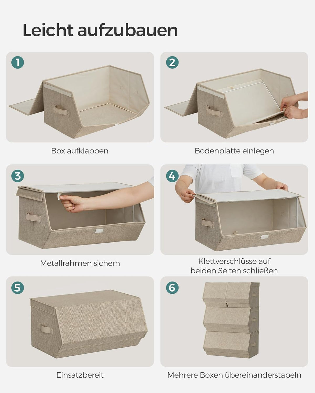 SONGMICS Aufbewahrungsbox mit Deckel, 4er Set Kleiderschrank-Organizer, stapelbar, Faltbox mit Magne
