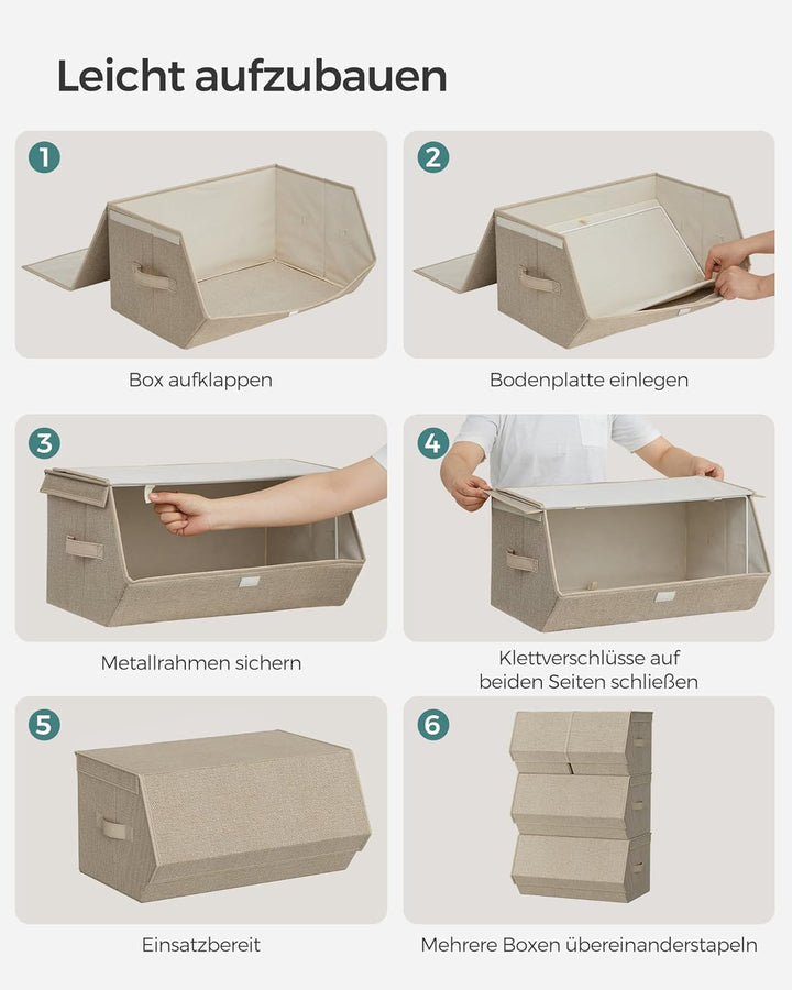 SONGMICS Aufbewahrungsbox mit Deckel, 4er Set Kleiderschrank-Organizer, stapelbar, Faltbox mit Magne