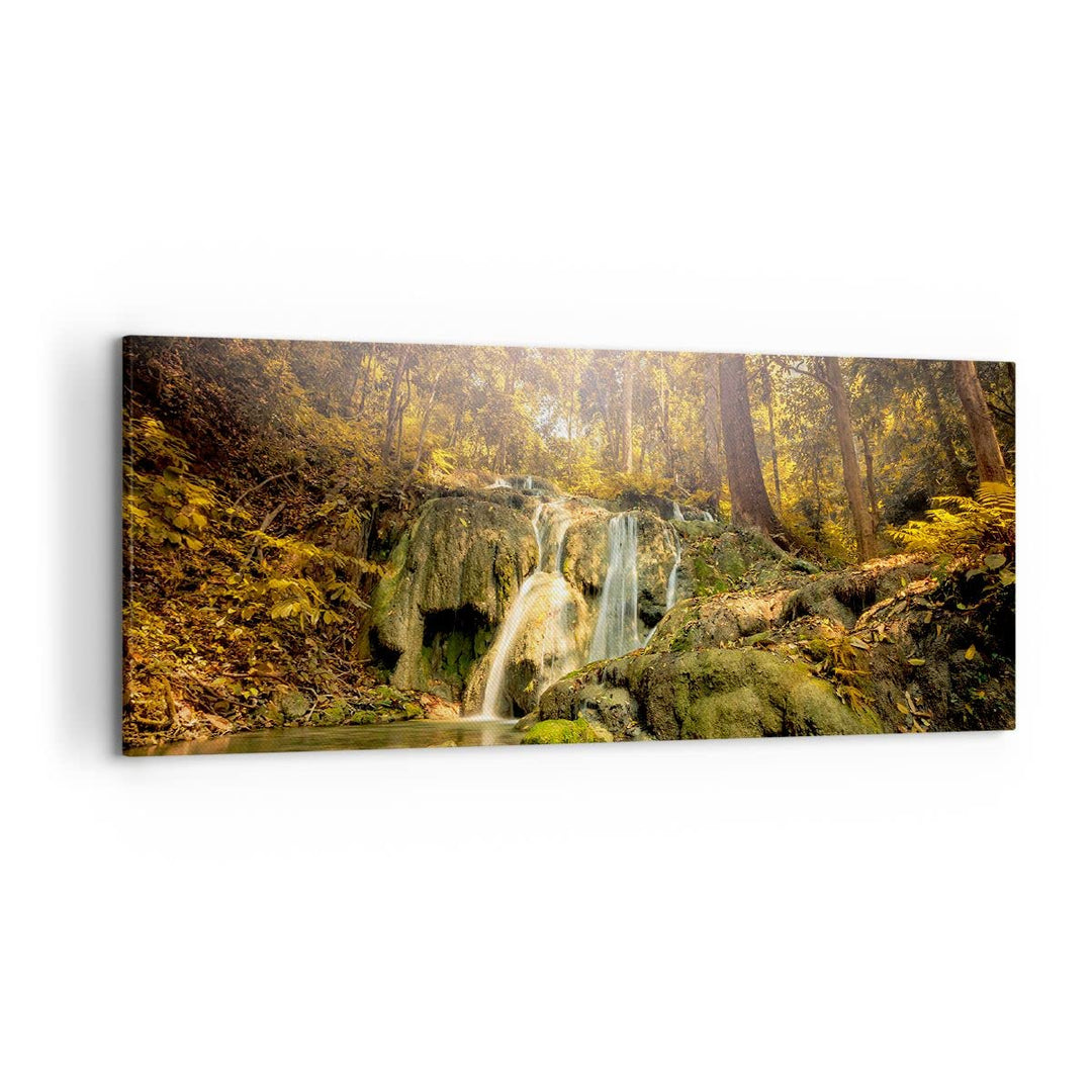 Wandbilder Dekoration Wohnzimmer Wald Wasserfall Natur Umwelt Panorama Bilder auf Leinwand 120x50cm