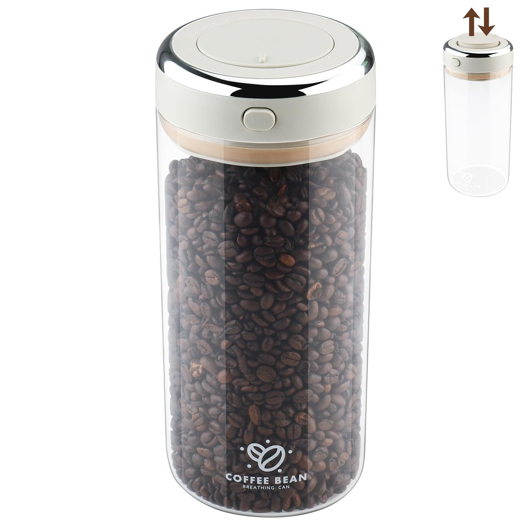 Zosenyer Kaffeedose Luftdicht, 1700ml Vakuum Kaffeebehälter aus Hochwertigem Glas für Kaffeebohnen,