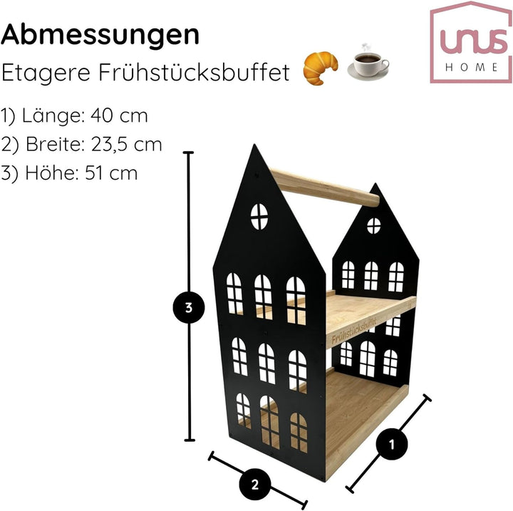 UNUS HOME Etagere Frühstücksbuffet, 2 Etagen mit Griff, für Frühstück, Obst, Wurst und Käse, Tablett