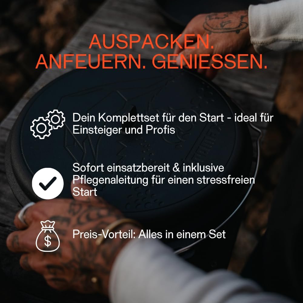 Petromax Dutch Oven Essential Line Set 3,5L - Gusseisen Feuertopf mit Zubehör 3,5 Liter Set, 3,5 Lit