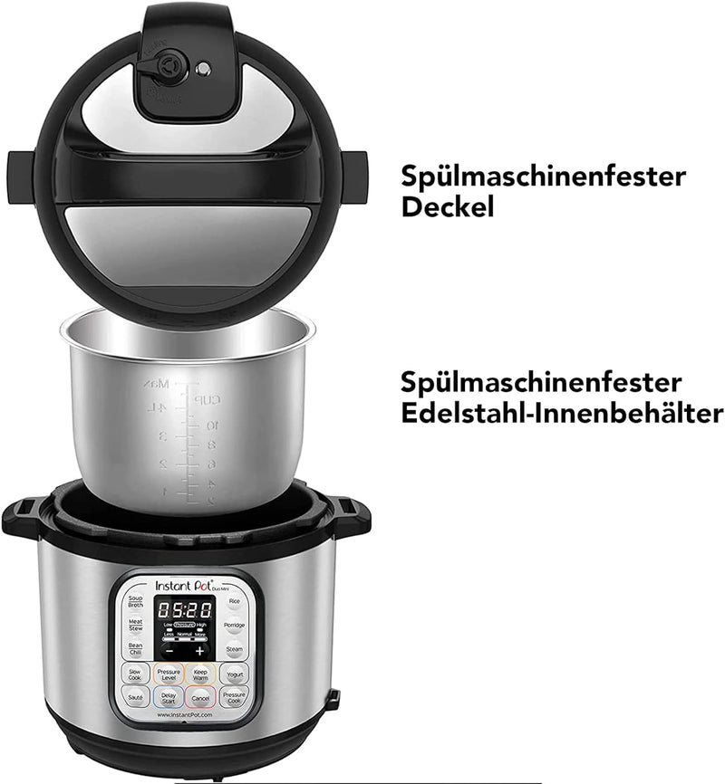 Instant Pot Duo 30 Elektro-Multikocher 3L - Schnellkochtopf, Schongarer, Reiskocher, Sautierpfanne,