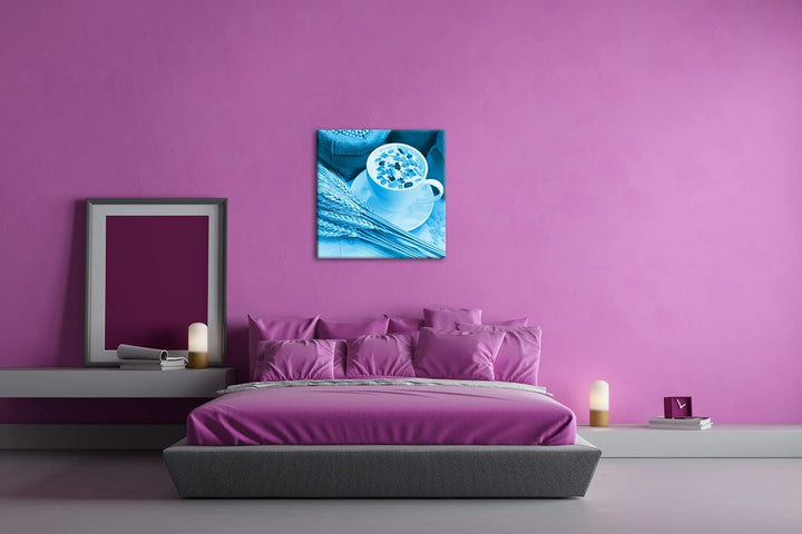 deyoli Getreide Müsli Format: 70x70 Effekt: Monocrome Blau als Leinwandbild, Motiv fertig gerahmt au
