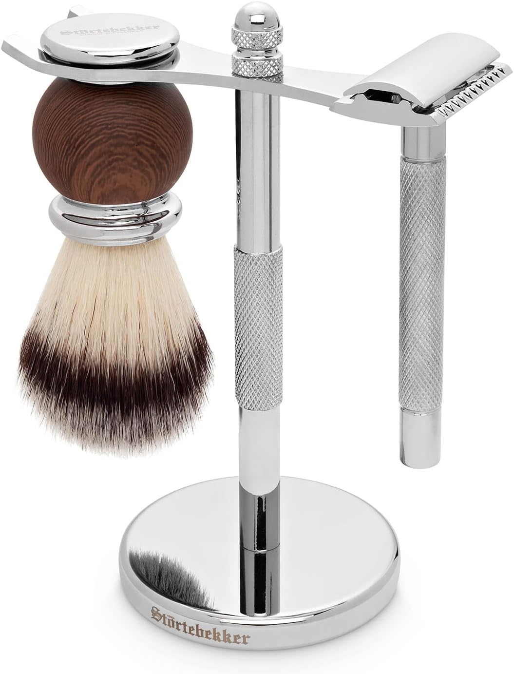 Störtebekker® Premium Rasierständer aus Edelstahl in Silber - geeignet für Rasierhobel & Rasierpinse