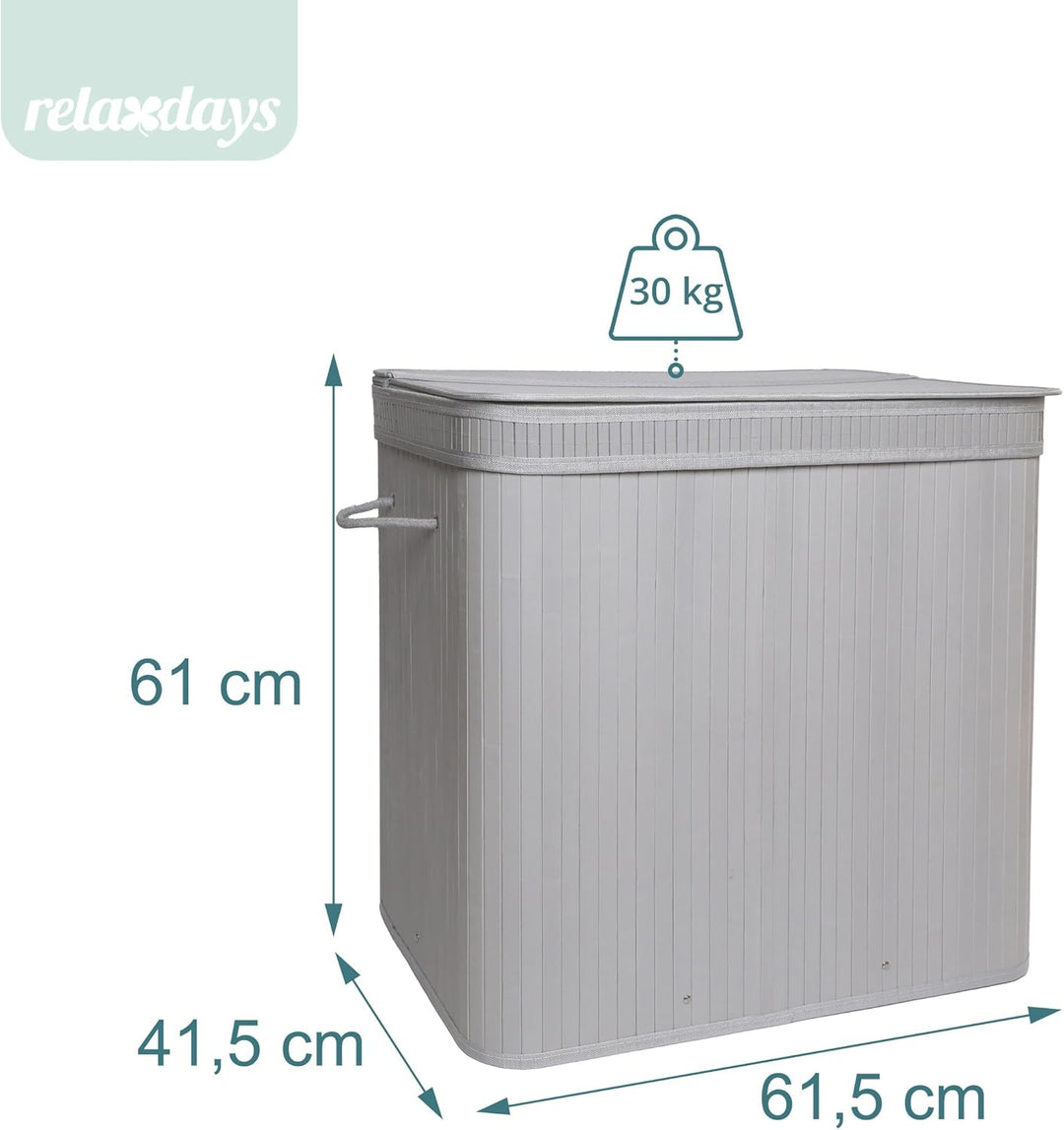 Relaxdays Wäschekorb mit Deckel, Bambus, 150 l, 3 Fächer, HxBxT: 61,5 x 61 x 41,5 cm, Badezimmer Wäs